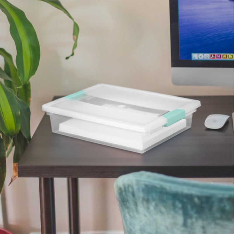 Sterilite Clip Box, Stackable Small Storage Bin with Latching Lid, Plastic Container to Organize Office, Crafts, Clear Base and Lid, Large, 1-Pack - Image 4